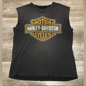 Vintage Harley-Davidson Black Tee with Orange and White Logo